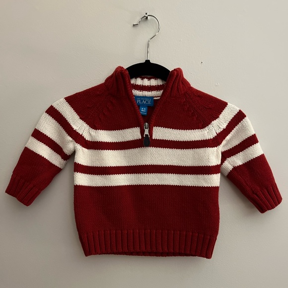 The Children's Place Other - The Children’s Place Red and White Quarter Zip Sweater 6-9 MOS